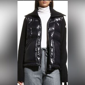 Moncler Black shiny padded  Quilted Down & Knit Jacket  women’s size 3 (M) NWOT